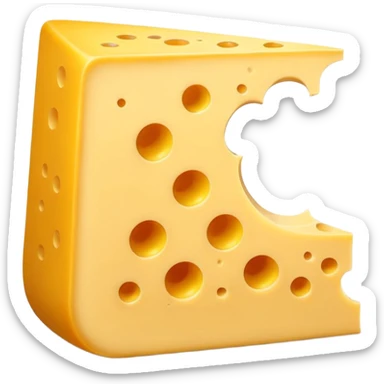 A 3D cartoon wedge of yellow cheese with round holes, bright tone, soft shadow, Memoji-style. sticker