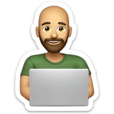 3d artist with beard sit on the PC with graphic tablet sticker