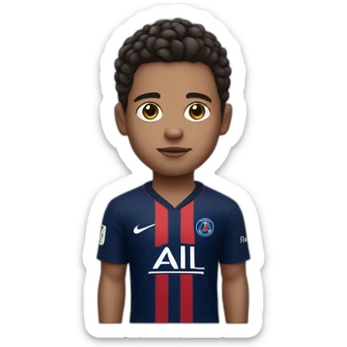 boy with black brown hair and a big fade haircut with a psg jersey sticker