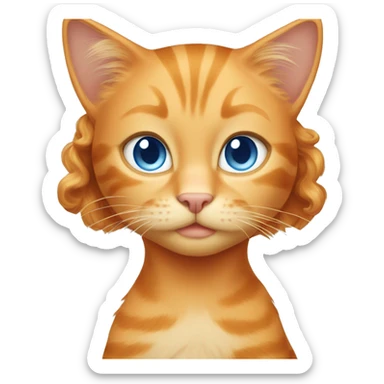 Orange cat with a girl with blond curly hair and blue eyes eyes sticker