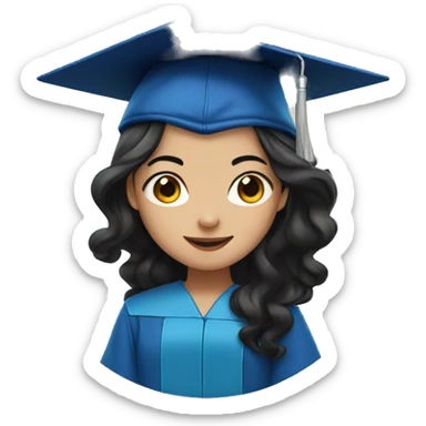 asian girl wearing blue graduation cap with long curly black hair sticker