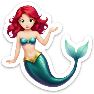 Ariel mermaid princess with red hair and green tail sticker