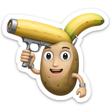 a rock with a banana gun saying why sticker