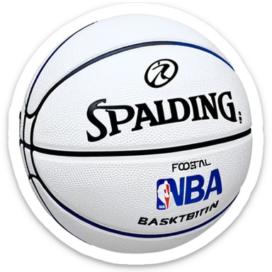 Minimalist blue and white Spalding basketball with NBA logo, blue with black lines, iOS emoji style sticker
