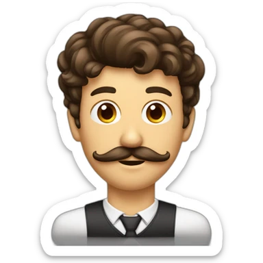 homme moustache carré, et coiffure de côté brun foncé, juste la tête, et les cheuveux court sticker