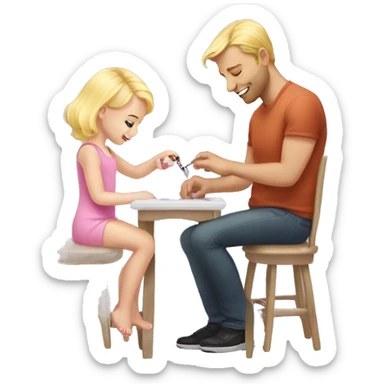 blonde babydaughter gives blonde dad a manicure sticker