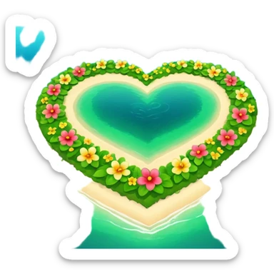 A heart as a island with green and flowers on it sticker