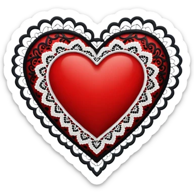 red and black heart with white lace, more black than red sticker