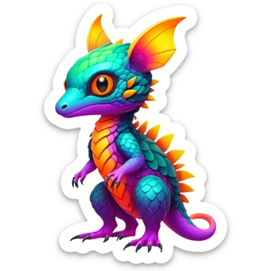 Exotic Tropical futuristic lush warm-colored neon-colored Fakémon-Trico-creature (full body) sticker