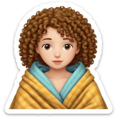 Curly haired girl snuggles in a blanket  sticker