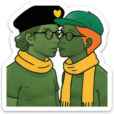 Dis tios uno con peli rizado y otro pelo silo dandose un beso sticker