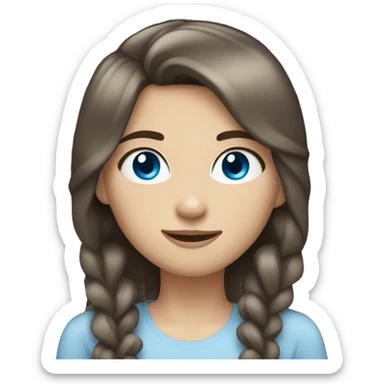 White brunette girl with blue eyes tucking hair behind ear sticker