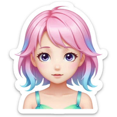 Gorgeous Beautiful Blushing Petite Colorful-Shiny-Pastel-Fairy-Anime-Girl with beautiful gradient pastel hair aesthetic sticker