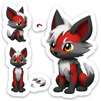 Anthro cool edgy black white grey punk red animal hybrid Fakemon full body sticker