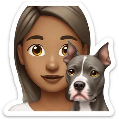 Brown skin girl, petting gray, and white pitbull with spots on nose dog sticker