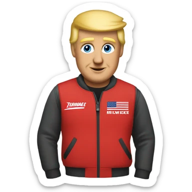 Trump wearing Milwaukee tool brand sweatshirt and a Milwaukee impact driver  sticker