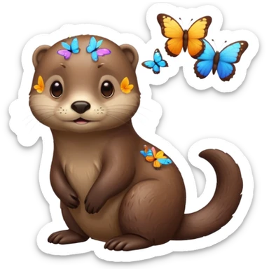 otter with butterflies having an idea sticker