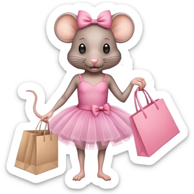 rat with a pink dress and tutu holding a Sephora shopping bag sticker