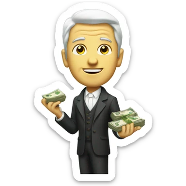 rich man showing money sticker