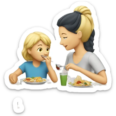 Blonde mother eating lunch with boy sticker