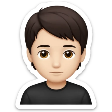 Dark brown hair, black and white skined and is a boy sticker