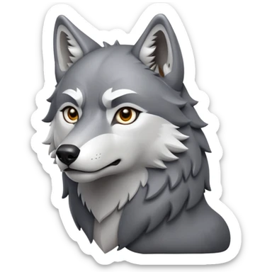 cinematic-noble-wolf-portrait-emoji,-poised-and-regal,-with-a-strong,-lean-build-and-a-sleek,-fur-of-grey-and-white,-deep-set-soulful-piercing-eyes,-simplified-yet-sharp-and-sophisticated-features,-highly-detailed,-full-body, zoomed out showing shoulders sticker