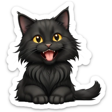 cinematic-yawning black-maine-coon-cat-portrait-emoji,-head-tilted-playfully-and-inquisitively,-sleek--black-fur,-simplified-yet-adorable-features,-highly-detailed,-glowing-with-a-warm,-friendly-glow  sticker