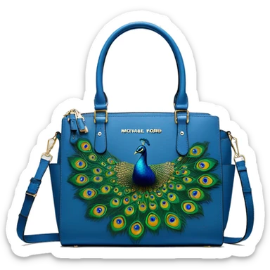 Realistic isolated peacock blue Michael Kors satchel purse with a Peacock on it. sticker