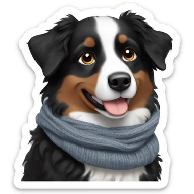 Small black australian shepherd dog wearing a knit scarf sticker