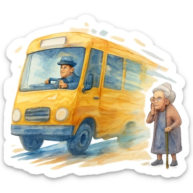 watercolor style bus with a driver that goes really fast from old lady sticker