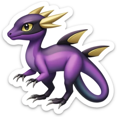 purple-black-gold-gradients Meloetta-Larvitar-Axew-Salandit-Pokémon-Fakémon-creature-hybrid-fusion sticker