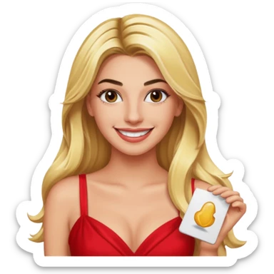 Lele Pons with long blonde hair, red dress sticker