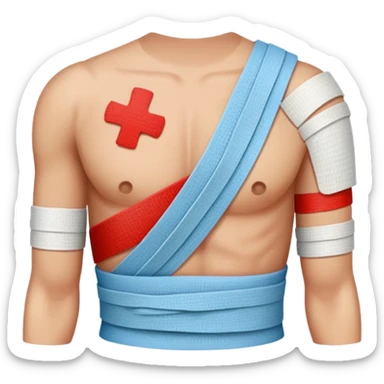 shoulder with a bandage and pain marks sticker