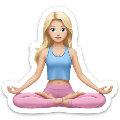 Blonde full long hair, blue eyed, yoga woman, light pink clothes, high definition  sticker