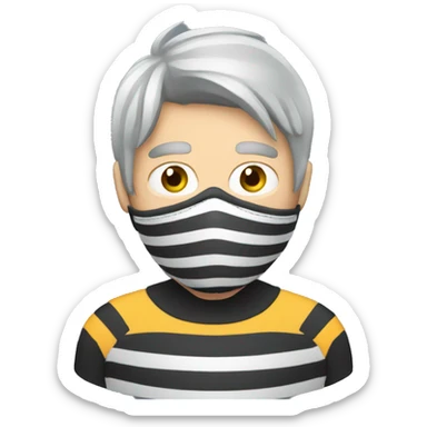 Burglar with eye mask and striped jumper and grey hair sticker