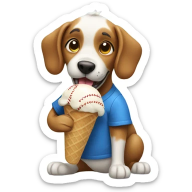  A dog holding a baseball eating ice cream sticker