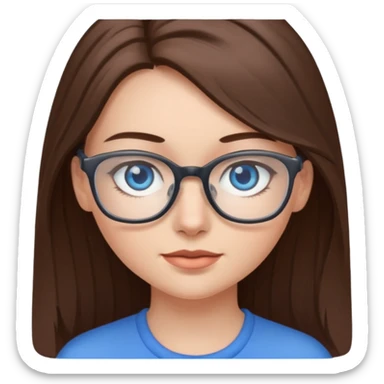 Long brown haired emoji with gray streak down the middle with blue eyes and glasses female young  sticker