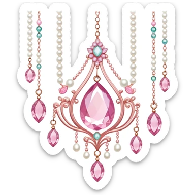Rose-colored pastel glistening glossy sparkly shiny glittery hanging crystals pearls and beads and gemstones decorations sticker