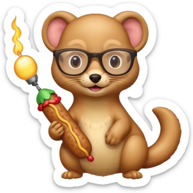 Weasel with glasses and wiener in his hand sticker