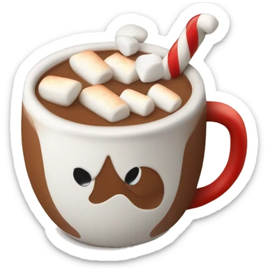 Hot milk cocoa with marshmallows in a christmas mug sticker