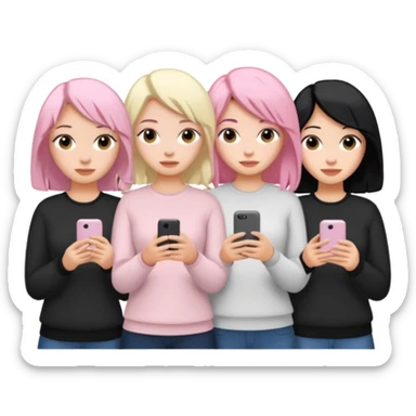 Girlfriend emoji - 5 white girlfriends, 1 with pale pink hair, 2 with black hair, 1 with medium blonde hair  sticker
