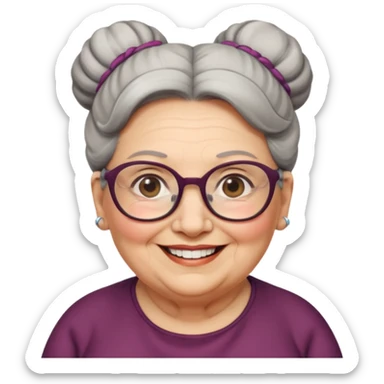 fat old woman with big bun hair and glassess, no earrings sticker