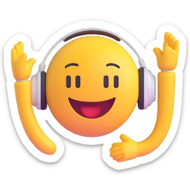 emoji with headphones, dancing, music symbols sticker