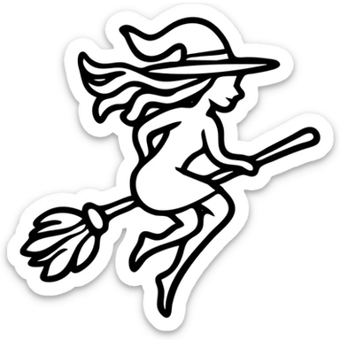 witch on a broom flying sticker