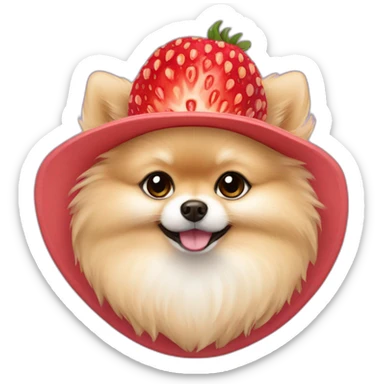 cream pomeranian strawberry hat sticker