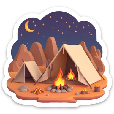 desert tent with campfire at night sticker