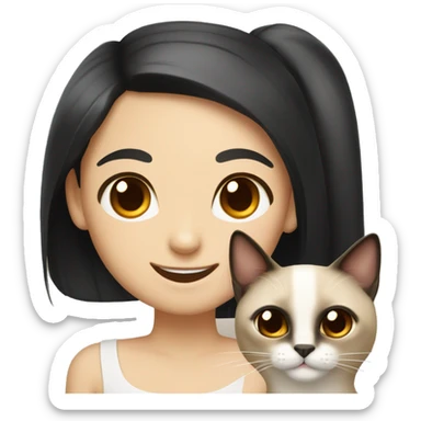 Siamese cat with a girl with black long hair and brown eyes smiling sticker