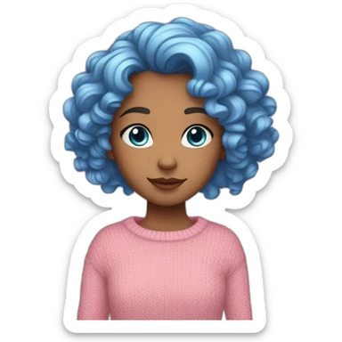 A girl, with curly blue hair, blue eyes, wearing a pink sweater, fair-skinned sticker