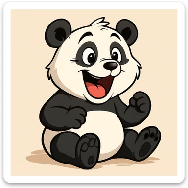 animated panda laughing, expressive, cartoon style sticker