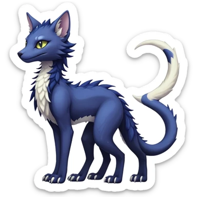 Kawaii dark edgy fantasy ethereal feline-vernid-sergal-fursona animal creature with a tufted tail full body sticker
